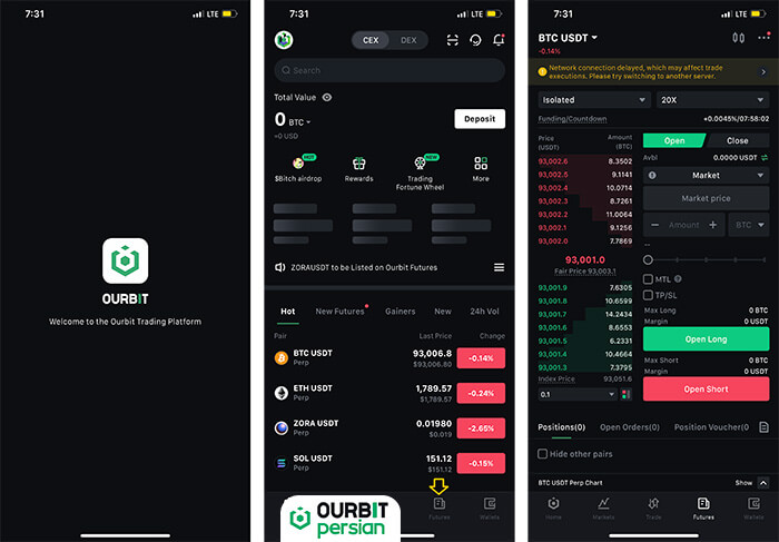 آموزش فیوچرز صرافی اوربیت (Ourbit)؛ اپلیکیشن موبایل
