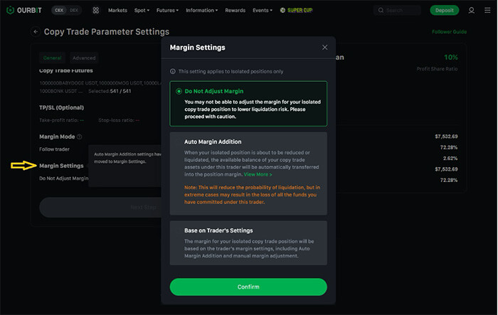 تنظیمات اضافی مارجین (Margin Settings)