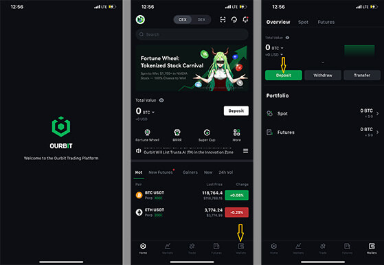 ورود به بخش واریز در اپ موبایل