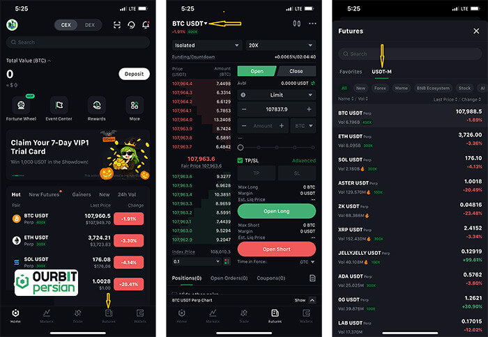 معاملات فیوچرز در اپلیکشین موبایل اوربیت