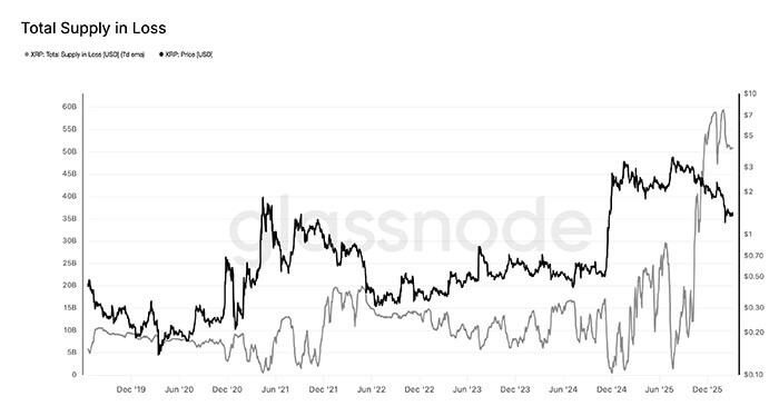 نمودار ضررهای انباشت شده در سرمایه گذاران ریپل